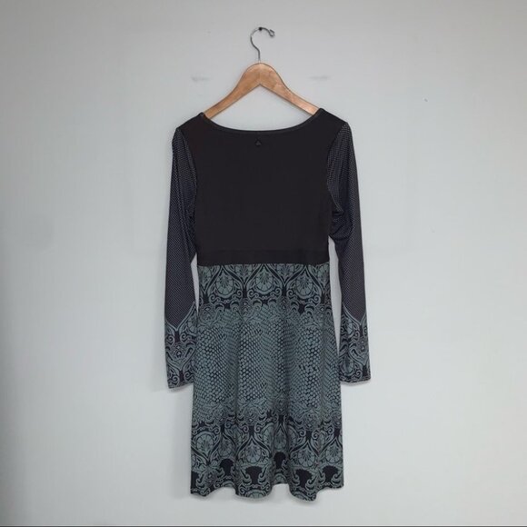 Prana Dress Size Small Dark Brown Sage Green Teal Long Sleeve Flowy "Holly"‎ - Picture 5 of 11